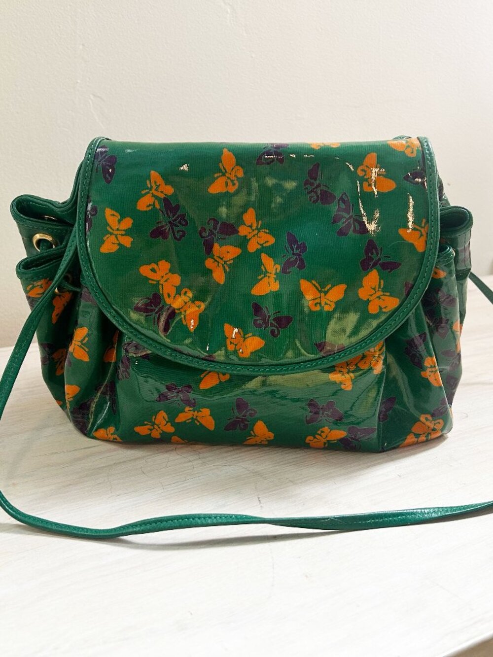 RARE Vintage Bottega Veneta Butterfly Bag Green Orange Purple Mint Shoulder Bag - Picture 3 of 10